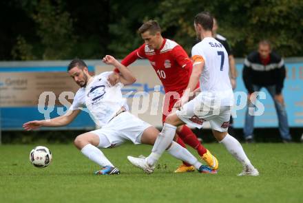 Fussball Kaerntner Liga. KAC 1909 gegen SAK. Robert Matic,  (KAC), Patrick Lausegger, Darjan Aleksic (SAK). Klagenfurt, am 16.9.2017.
Foto: Kuess
---
pressefotos, pressefotografie, kuess, qs, qspictures, sport, bild, bilder, bilddatenbank