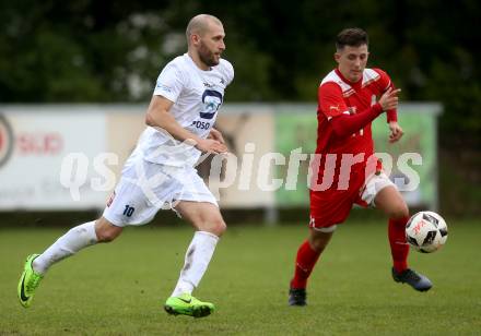 Fussball Kaerntner Liga. KAC 1909 gegen SAK. Hasan Kupinic, (KAC), Christian Dlopst (SAK). Klagenfurt, am 16.9.2017.
Foto: Kuess
---
pressefotos, pressefotografie, kuess, qs, qspictures, sport, bild, bilder, bilddatenbank