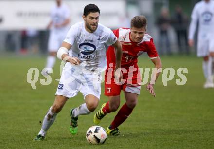 Fussball Kaerntner Liga. KAC 1909 gegen SAK. Florian Richard Peterl,  (KAC), Stephan Buergler (SAK). Klagenfurt, am 16.9.2017.
Foto: Kuess
---
pressefotos, pressefotografie, kuess, qs, qspictures, sport, bild, bilder, bilddatenbank