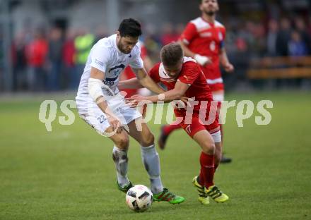 Fussball Kaerntner Liga. KAC 1909 gegen SAK. Florian Richard Peterl,  (KAC), Stephan Buergler (SAK). Klagenfurt, am 16.9.2017.
Foto: Kuess
---
pressefotos, pressefotografie, kuess, qs, qspictures, sport, bild, bilder, bilddatenbank