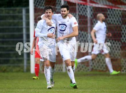 Fussball Kaerntner Liga. KAC 1909 gegen SAK. Torjubel Philipp Diex, Stephan Buergler (SAK). Klagenfurt, am 16.9.2017.
Foto: Kuess
---
pressefotos, pressefotografie, kuess, qs, qspictures, sport, bild, bilder, bilddatenbank