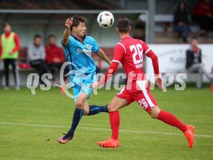 Fussball. Kaerntner Liga. ATUS Ferlach gegen ATSV Wolfsberg. Martin Sustersic (ATUS Ferlach), Rene Pascal Seebacher (ATSV Wolfsberg). Ferlach, 16.9.2017.
Foto: Kuess
---
pressefotos, pressefotografie, kuess, qs, qspictures, sport, bild, bilder, bilddatenbank