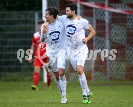 Fussball Kaerntner Liga. KAC 1909 gegen SAK. Torjubel Philipp Diex, Stephan Buergler (SAK). Klagenfurt, am 16.9.2017.
Foto: Kuess
---
pressefotos, pressefotografie, kuess, qs, qspictures, sport, bild, bilder, bilddatenbank