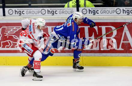 EBEL. Eishockey Bundesliga. EC VSV gegen KAC. Miha Verlic, (VSV), Marco Brucker  (KAC). Villach, am 19.9.2017.
Foto: Kuess 


---
pressefotos, pressefotografie, kuess, qs, qspictures, sport, bild, bilder, bilddatenbank