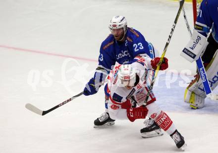 EBEL. Eishockey Bundesliga. EC VSV gegen KAC. Markus Schlacher,  (VSV), Jullian Talbot (KAC). Villach, am 19.9.2017.
Foto: Kuess 


---
pressefotos, pressefotografie, kuess, qs, qspictures, sport, bild, bilder, bilddatenbank