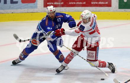 EBEL. Eishockey Bundesliga. EC VSV gegen KAC. Ryan Glenn, (VSV), Marco Richter  (KAC). Villach, am 19.9.2017.
Foto: Kuess 


---
pressefotos, pressefotografie, kuess, qs, qspictures, sport, bild, bilder, bilddatenbank