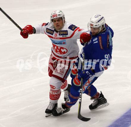 EBEL. Eishockey Bundesliga. EC VSV gegen KAC. Miha Verlic, (VSV), Kevin Kapstad  (KAC). Villach, am 19.9.2017.
Foto: Kuess 


---
pressefotos, pressefotografie, kuess, qs, qspictures, sport, bild, bilder, bilddatenbank