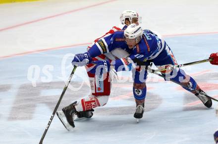 EBEL. Eishockey Bundesliga. EC VSV gegen KAC. Robert Flick,  (VSV), Steven Strong (KAC). Villach, am 19.9.2017.
Foto: Kuess 


---
pressefotos, pressefotografie, kuess, qs, qspictures, sport, bild, bilder, bilddatenbank