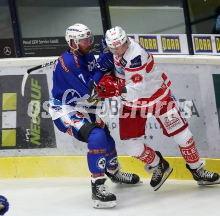 EBEL. Eishockey Bundesliga. EC VSV gegen KAC. Dave Shields,  (VSV), Patrick Harand (KAC). Villach, am 19.9.2017.
Foto: Kuess 


---
pressefotos, pressefotografie, kuess, qs, qspictures, sport, bild, bilder, bilddatenbank