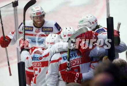 EBEL. Eishockey Bundesliga. EC VSV gegen KAC.  Torjubel  (KAC). Villach, am 19.9.2017.
Foto: Kuess 


---
pressefotos, pressefotografie, kuess, qs, qspictures, sport, bild, bilder, bilddatenbank