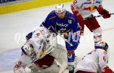 EBEL. Eishockey Bundesliga. EC VSV gegen EC Red Bull Salzburg. Jordan Hickmott, (VSV), Bernhard Starkbaum  (Salzburg). Villach, am 21.9.2017.
Foto: Kuess 


---
pressefotos, pressefotografie, kuess, qs, qspictures, sport, bild, bilder, bilddatenbank