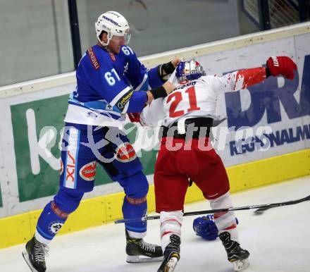 EBEL. Eishockey Bundesliga. EC VSV gegen EC Red Bull Salzburg. Rauferei Adis Alagic,  (VSV), Bobby Raymond (Salzburg). Villach, am 21.9.2017.
Foto: Kuess 


---
pressefotos, pressefotografie, kuess, qs, qspictures, sport, bild, bilder, bilddatenbank