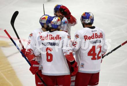 EBEL. Eishockey Bundesliga. EC VSV gegen EC Red Bull Salzburg. Torjubel Alexander Pallestrang, Layne Viveiros, Raphael Herburger, Brant Harris (VSV). Villach, am 21.9.2017.
Foto: Kuess 


---
pressefotos, pressefotografie, kuess, qs, qspictures, sport, bild, bilder, bilddatenbank