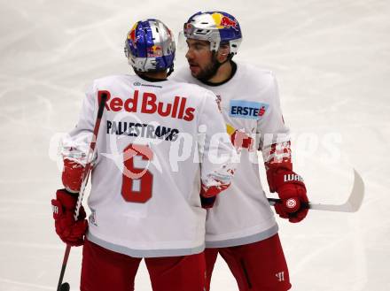 EBEL. Eishockey Bundesliga. EC VSV gegen EC Red Bull Salzburg. Torjubel Alexander Pallestrang, Layne Viveiros  (Salzburg). Villach, am 21.9.2017.
Foto: Kuess 


---
pressefotos, pressefotografie, kuess, qs, qspictures, sport, bild, bilder, bilddatenbank