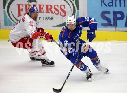 EBEL. Eishockey Bundesliga. EC VSV gegen EC Red Bull Salzburg. Jordan Hickmott, (VSV), Matthew Generous (Salzburg). Villach, am 21.9.2017.
Foto: Kuess 


---
pressefotos, pressefotografie, kuess, qs, qspictures, sport, bild, bilder, bilddatenbank