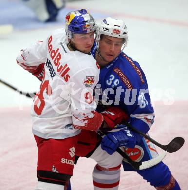 EBEL. Eishockey Bundesliga. EC VSV gegen EC Red Bull Salzburg. Patrick Platzer,  (VSV), Mario Huber (Salzburg). Villach, am 21.9.2017.
Foto: Kuess 


---
pressefotos, pressefotografie, kuess, qs, qspictures, sport, bild, bilder, bilddatenbank