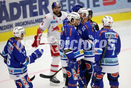 EBEL. Eishockey Bundesliga. EC VSV gegen EC Red Bull Salzburg. Torjubel Miha Verlic, Andrew Sarauer, Dave Shields, Jordan Hickmott (VSV). Villach, am 21.9.2017.
Foto: Kuess 


---
pressefotos, pressefotografie, kuess, qs, qspictures, sport, bild, bilder, bilddatenbank