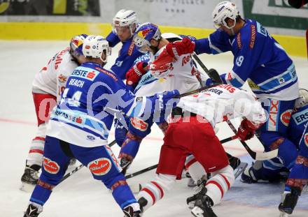 EBEL. Eishockey Bundesliga. EC VSV gegen EC Red Bull Salzburg. Nikolas Petrik, Stefan Bacher, Robert Flick (VSV), Brant Harris, Raphael Herburger (Salzburg). Villach, am 21.9.2017.
Foto: Kuess 


---
pressefotos, pressefotografie, kuess, qs, qspictures, sport, bild, bilder, bilddatenbank