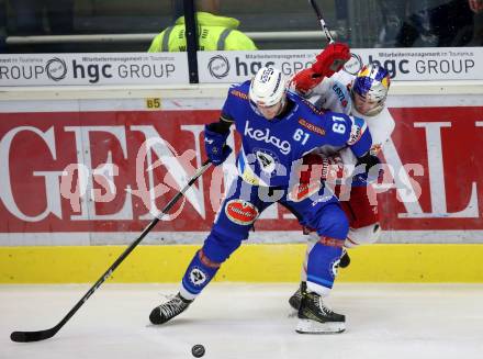 EBEL. Eishockey Bundesliga. EC VSV gegen EC Red Bull Salzburg. Adis Alagic, (VSV), Bobby Raymond (Salzburg). Villach, am 21.9.2017.
Foto: Kuess 


---
pressefotos, pressefotografie, kuess, qs, qspictures, sport, bild, bilder, bilddatenbank