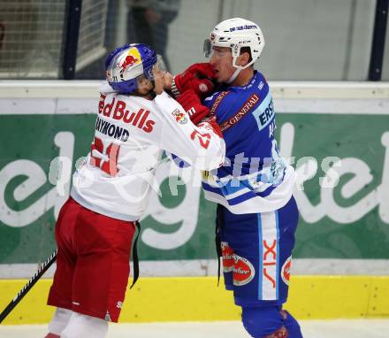 EBEL. Eishockey Bundesliga. EC VSV gegen EC Red Bull Salzburg. Rauferei Adis Alagic,  (VSV), Bobby Raymond (Salzburg). Villach, am 21.9.2017.
Foto: Kuess 


---
pressefotos, pressefotografie, kuess, qs, qspictures, sport, bild, bilder, bilddatenbank