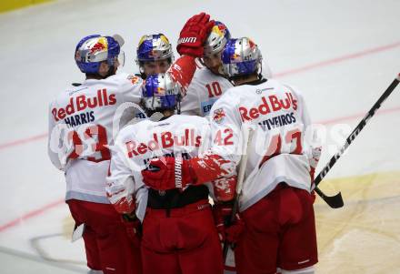 EBEL. Eishockey Bundesliga. EC VSV gegen EC Red Bull Salzburg. Torjubel Brant Harris, Alexander Aleardi, Dominique Heinrich, Raphael Herburger, Layne Viveiros (Salzburg). Villach, am 21.9.2017.
Foto: Kuess 


---
pressefotos, pressefotografie, kuess, qs, qspictures, sport, bild, bilder, bilddatenbank