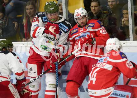 EBEL. Eishockey Bundesliga. KAC gegen HCB Suedtirol Alperia. Martin Schumnig, (KAC), Michele Marchetti  (Bozen). Klagenfurt, am 22.9.2017.
Foto: Kuess

---
pressefotos, pressefotografie, kuess, qs, qspictures, sport, bild, bilder, bilddatenbank