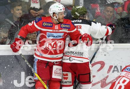 EBEL. Eishockey Bundesliga. KAC gegen HCB Suedtirol Alperia. Stefan Geier, (KAC), Charles Robin Gartner  (Bozen). Klagenfurt, am 22.9.2017.
Foto: Kuess

---
pressefotos, pressefotografie, kuess, qs, qspictures, sport, bild, bilder, bilddatenbank