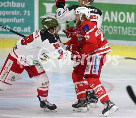 EBEL. Eishockey Bundesliga. KAC gegen HCB Suedtirol Alperia. Johannes Bischofberger, (KAC), Stefano Marchetti  (Bozen). Klagenfurt, am 22.9.2017.
Foto: Kuess

---
pressefotos, pressefotografie, kuess, qs, qspictures, sport, bild, bilder, bilddatenbank