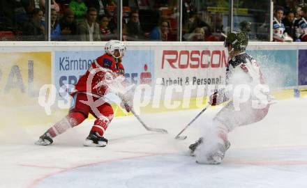 EBEL. Eishockey Bundesliga. KAC gegen HCB Suedtirol Alperia. Johannes Bischofberger,  (KAC), Christopher Carlisle (Bozen). Klagenfurt, am 22.9.2017.
Foto: Kuess

---
pressefotos, pressefotografie, kuess, qs, qspictures, sport, bild, bilder, bilddatenbank