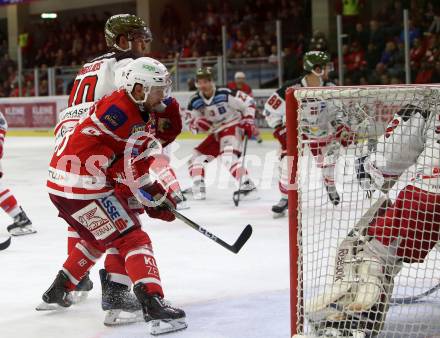 EBEL. Eishockey Bundesliga. KAC gegen HCB Suedtirol Alperia. Thomas Koch, (KAC), Dominic Monardo  (Bozen). Klagenfurt, am 22.9.2017.
Foto: Kuess

---
pressefotos, pressefotografie, kuess, qs, qspictures, sport, bild, bilder, bilddatenbank