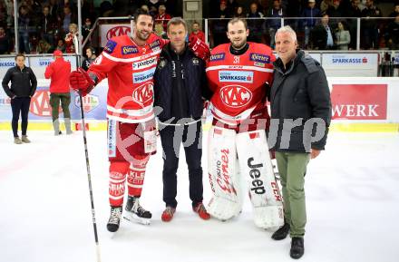 EBEL. Eishockey Bundesliga. KAC gegen HCB Suedtirol Alperia. Spieler des Abends. David Madlehner. David Joseph Fischer (KAC). Klagenfurt, am 22.9.2017.
Foto: Kuess

---
pressefotos, pressefotografie, kuess, qs, qspictures, sport, bild, bilder, bilddatenbank