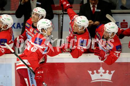 EBEL. Eishockey Bundesliga. KAC gegen HCB Suedtirol Alperia. Torjubel Manuel Ganahl (KAC). Klagenfurt, am 22.9.2017.
Foto: Kuess

---
pressefotos, pressefotografie, kuess, qs, qspictures, sport, bild, bilder, bilddatenbank