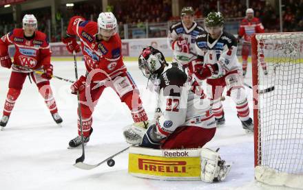 EBEL. Eishockey Bundesliga. KAC gegen HCB Suedtirol Alperia. Stefan Geier,  (KAC), Marcel Melichercik (Bozen). Klagenfurt, am 22.9.2017.
Foto: Kuess

---
pressefotos, pressefotografie, kuess, qs, qspictures, sport, bild, bilder, bilddatenbank