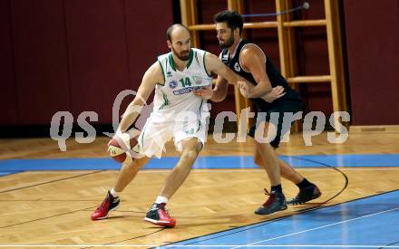 Basketball 2. Bundesliga. Grunddurchgang. 1. Runde. KOS Celovec gegen Woerthersee Piraten. Vjeran Soldo, (KOS), Daniel Gspandl (Piraten). Klagenfurt, am 23.9.2017.
Foto: Kuess
---
pressefotos, pressefotografie, kuess, qs, qspictures, sport, bild, bilder, bilddatenbank