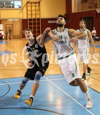 Basketball 2. Bundesliga. Grunddurchgang. 1. Runde. KOS Celovec gegen Woerthersee Piraten. Marin Sliskovic, (KOS), Lukas Simoner  (Piraten). Klagenfurt, am 23.9.2017.
Foto: Kuess
---
pressefotos, pressefotografie, kuess, qs, qspictures, sport, bild, bilder, bilddatenbank