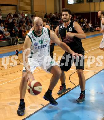 Basketball 2. Bundesliga. Grunddurchgang. 1. Runde. KOS Celovec gegen Woerthersee Piraten. Vjeran Soldo, (KOS), Daniel Gspandl  (Piraten). Klagenfurt, am 23.9.2017.
Foto: Kuess
---
pressefotos, pressefotografie, kuess, qs, qspictures, sport, bild, bilder, bilddatenbank