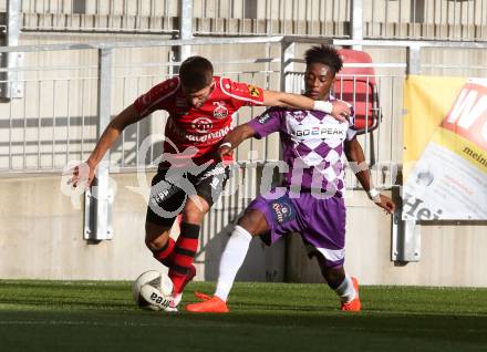 Fussball. Regionalliga. SK Austria Klagenfurt gegen SC Copacabana Kalsdorf. Joseph Junior Asante (Austria Klagenfurt), Erman Bevab (Kalsdorf). Klagenfurt, 23.9.2017.
Foto: Kuess
---
pressefotos, pressefotografie, kuess, qs, qspictures, sport, bild, bilder, bilddatenbank