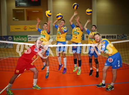 AVL. Volleyball Bundesliga. Pawel Stysial, Wiktor Siewierski, David Michel, Jan Krol, Lukasz Wiese, Kasper Vuorinen,  (Aich/Dob). Bleiburg, am 26.9.2017.
Foto: Kuess
---
pressefotos, pressefotografie, kuess, qs, qspictures, sport, bild, bilder, bilddatenbank