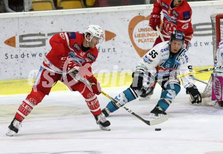 EBEL. Eishockey Bundesliga. KAC gegen 	EHC Liwest Black Wings Linz. Jullian Talbot, (KAC), Robert Lukas  (Linz). Klagenfurt, am 28.9.2017.
Foto: Kuess

---
pressefotos, pressefotografie, kuess, qs, qspictures, sport, bild, bilder, bilddatenbank