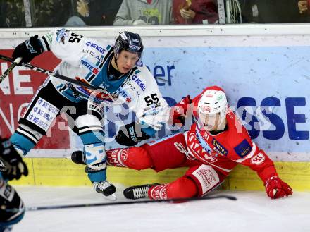 EBEL. Eishockey Bundesliga. KAC gegen 	EHC Liwest Black Wings Linz. Marco Richter,  (KAC), Robert Lukas (Linz). Klagenfurt, am 28.9.2017.
Foto: Kuess

---
pressefotos, pressefotografie, kuess, qs, qspictures, sport, bild, bilder, bilddatenbank
