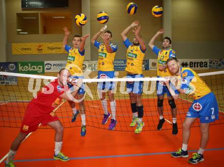 AVL. Volleyball Bundesliga. Pawel Stysial, Wiktor Siewierski, David Michel, Jan Krol, Lukasz Wiese, Kasper Vuorinen,  (Aich/Dob). Bleiburg, am 26.9.2017.
Foto: Kuess
---
pressefotos, pressefotografie, kuess, qs, qspictures, sport, bild, bilder, bilddatenbank