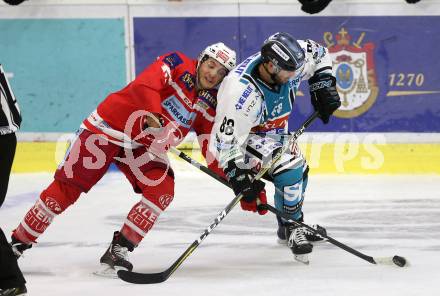 EBEL. Eishockey Bundesliga. KAC gegen 	EHC Liwest Black Wings Linz. Manuel Ganahl, (KAC), Dan Dasilva (Linz). Klagenfurt, am 28.9.2017.
Foto: Kuess

---
pressefotos, pressefotografie, kuess, qs, qspictures, sport, bild, bilder, bilddatenbank