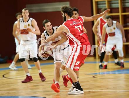 Basketball 2. Bundesliga. Grunddurchgang. 2. Runde. Woerthersee Piraten gegen St. Poelten Dragons. Kushtrim Dvorani, (Piraten), Denis Soldo (St. Poelten). Klagenfurt, am 30.9.2017.
Foto: Kuess
---
pressefotos, pressefotografie, kuess, qs, qspictures, sport, bild, bilder, bilddatenbank
