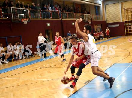 Basketball 2. Bundesliga. Grunddurchgang. 2. Runde. Woerthersee Piraten gegen St. Poelten Dragons. Daniel Gspandl, (Piraten), Martin Speiser  (St. Poelten). Klagenfurt, am 30.9.2017.
Foto: Kuess
---
pressefotos, pressefotografie, kuess, qs, qspictures, sport, bild, bilder, bilddatenbank