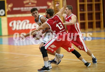 Basketball 2. Bundesliga. Grunddurchgang. 2. Runde. Woerthersee Piraten gegen St. Poelten Dragons. Lukas Hahn, (Piraten), Lukas Boeck, Roman Jagsch (St. Poelten). Klagenfurt, am 30.9.2017.
Foto: Kuess
---
pressefotos, pressefotografie, kuess, qs, qspictures, sport, bild, bilder, bilddatenbank