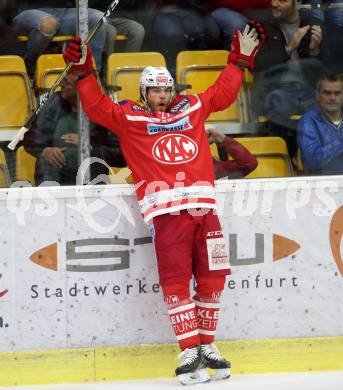 EBEL. Eishockey Bundesliga. KAC gegen 	HC TWK Innsbruck. Torjubel Thomas HUndertpfund (KAC). Klagenfurt, am 1.10.2017.
Foto: Kuess

---
pressefotos, pressefotografie, kuess, qs, qspictures, sport, bild, bilder, bilddatenbank