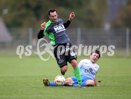 Fussball. Kaerntner Liga. Kraig gegen Feldkirchen. Leonard Ibrahimi (Kraig),  Marco Mueller (Feldkirchen), Kraig, 30.9.2017.
Foto: Kuess
---
pressefotos, pressefotografie, kuess, qs, qspictures, sport, bild, bilder, bilddatenbank