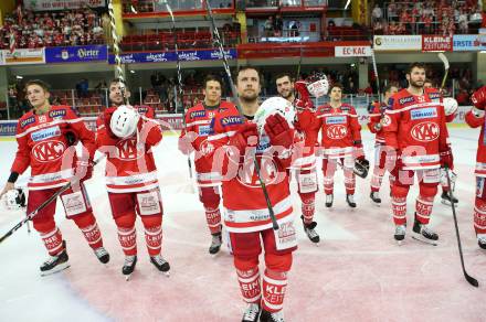 EBEL. Eishockey Bundesliga. KAC gegen 	HC TWK Innsbruck. Jubel KAC. Klagenfurt, am 1.10.2017.
Foto: Kuess

---
pressefotos, pressefotografie, kuess, qs, qspictures, sport, bild, bilder, bilddatenbank
