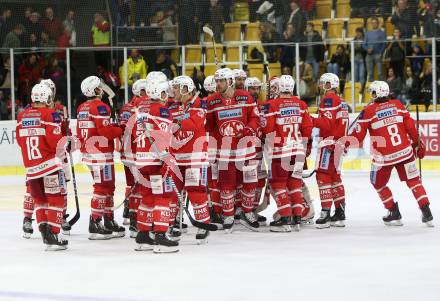 EBEL. Eishockey Bundesliga. KAC gegen 	HC TWK Innsbruck. Jubel KAC. Klagenfurt, am 1.10.2017.
Foto: Kuess

---
pressefotos, pressefotografie, kuess, qs, qspictures, sport, bild, bilder, bilddatenbank