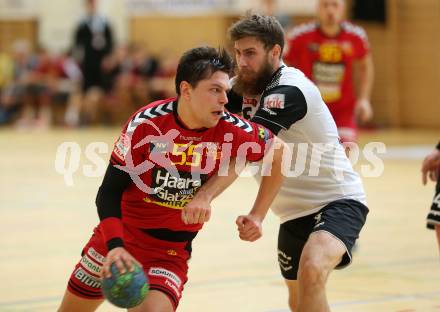 HLA. Handball Liga Austria SC Ferlach gegen UHK Krems. Leander Krobath, (Ferlach), Aron Tomann (Krems). Ferlach, am 3.10.2017.
Foto: Kuess
---
pressefotos, pressefotografie, kuess, qs, qspictures, sport, bild, bilder, bilddatenbank